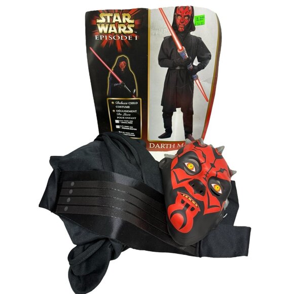 VINTAGE Star Wars Darth Maul Child Costume Mask Hooded Cloak Belt Rubie's Large